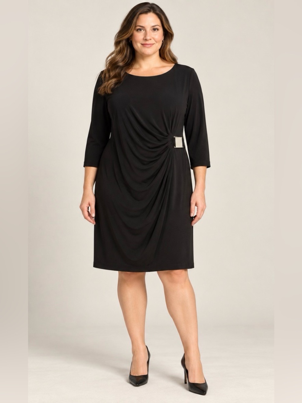 Donna Ricco New York Black Draped Buckle Dress Size 14